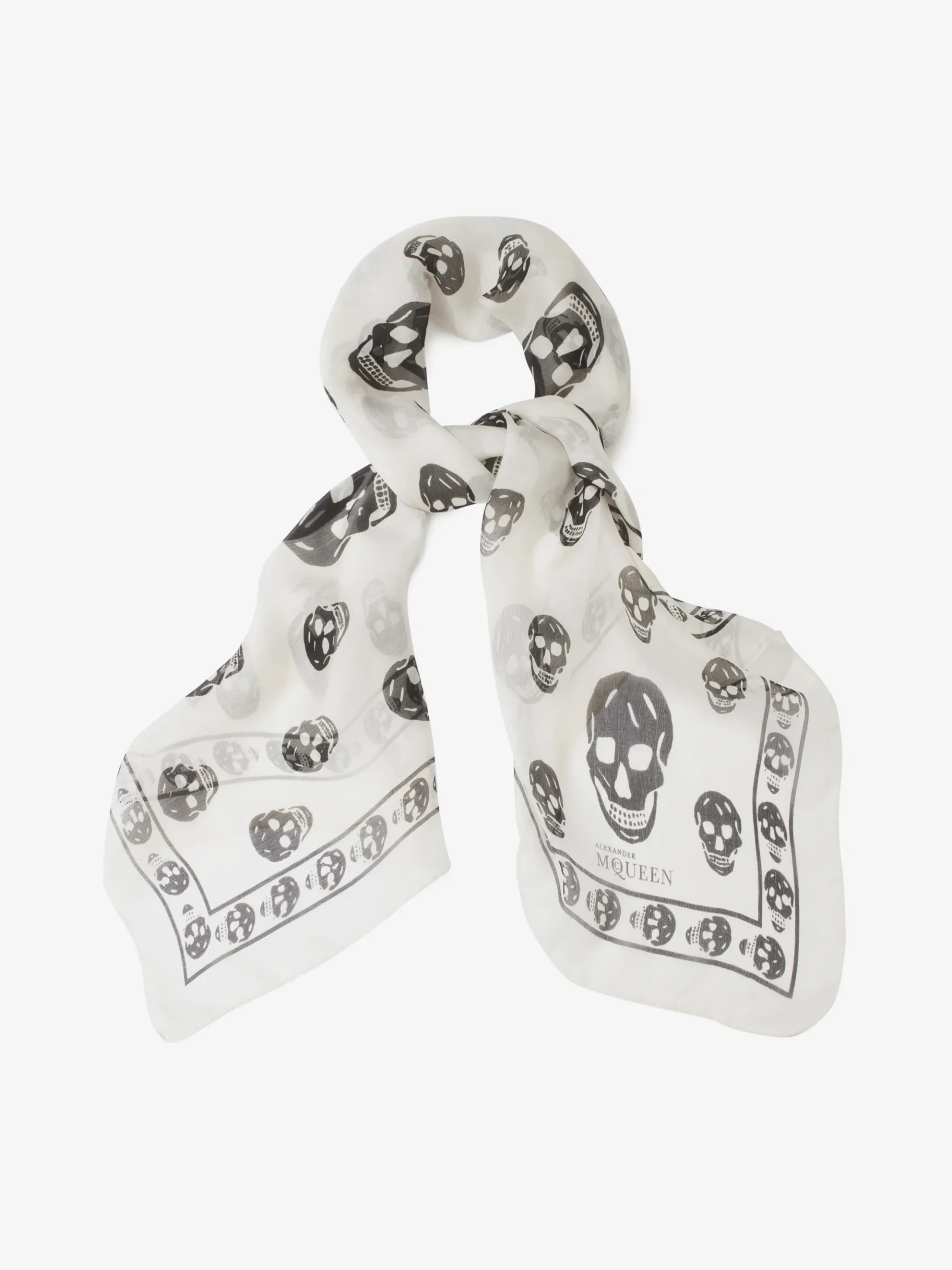 Classic Silk Chiffon Skull Scarf in Ivory/Black
