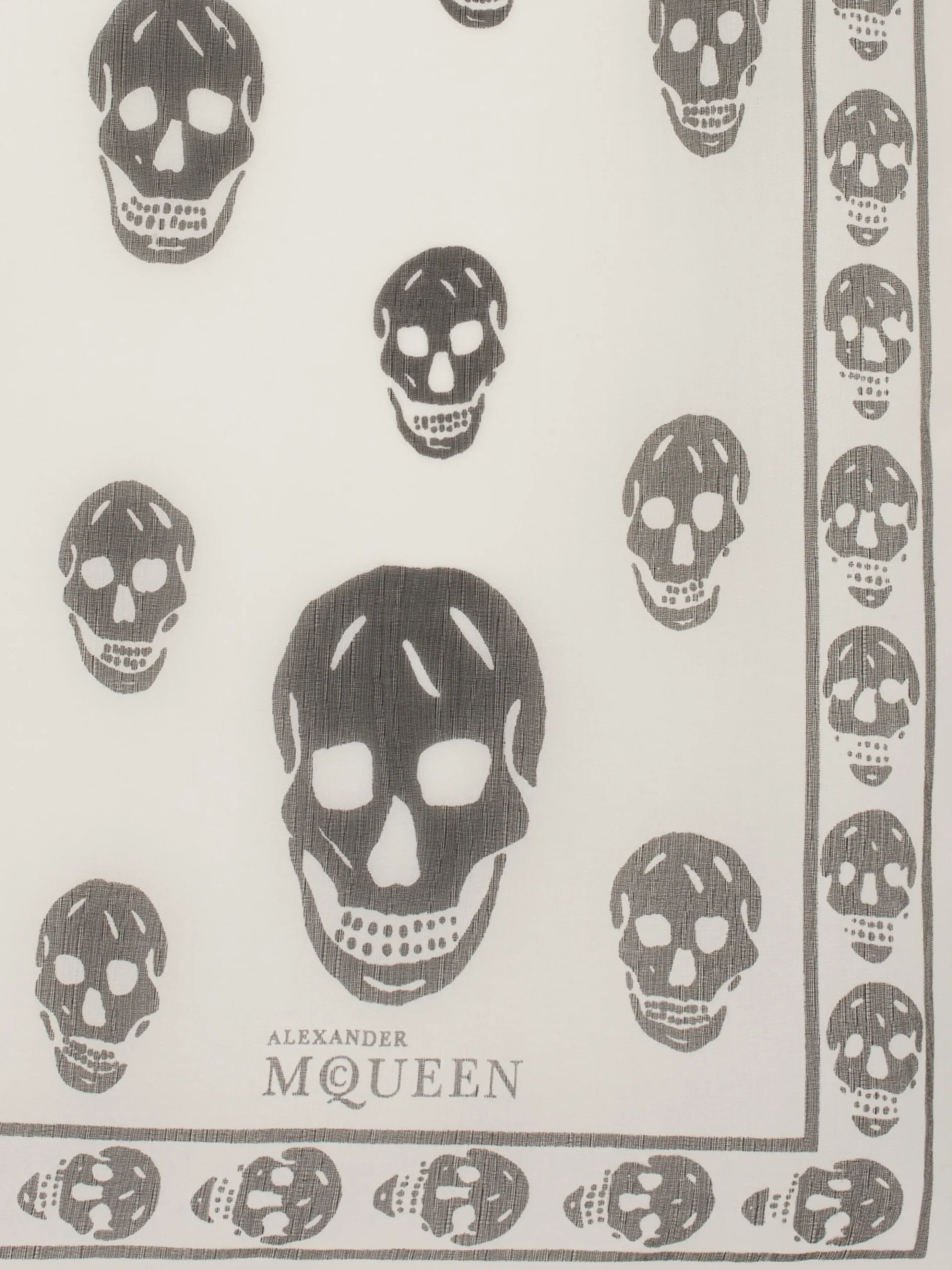 Classic Silk Chiffon Skull Scarf in Ivory/Black