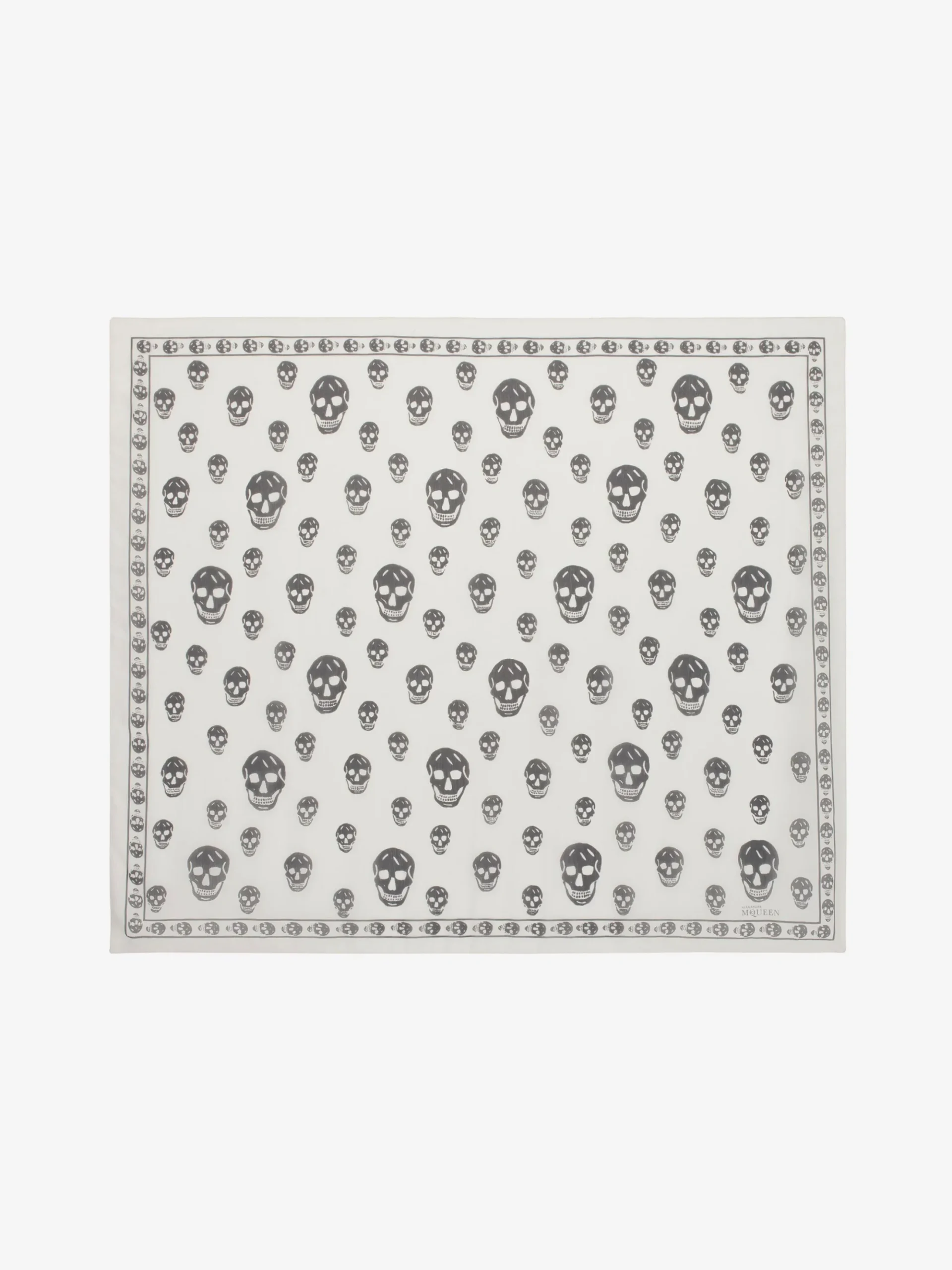 Classic Silk Chiffon Skull Scarf in Ivory/Black