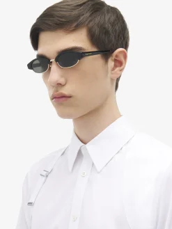 McQueen Ellipse Sunglasses in Black/Smoke