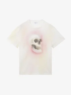 Men's Airbrushed Skull T-shirt in White/Multicolour