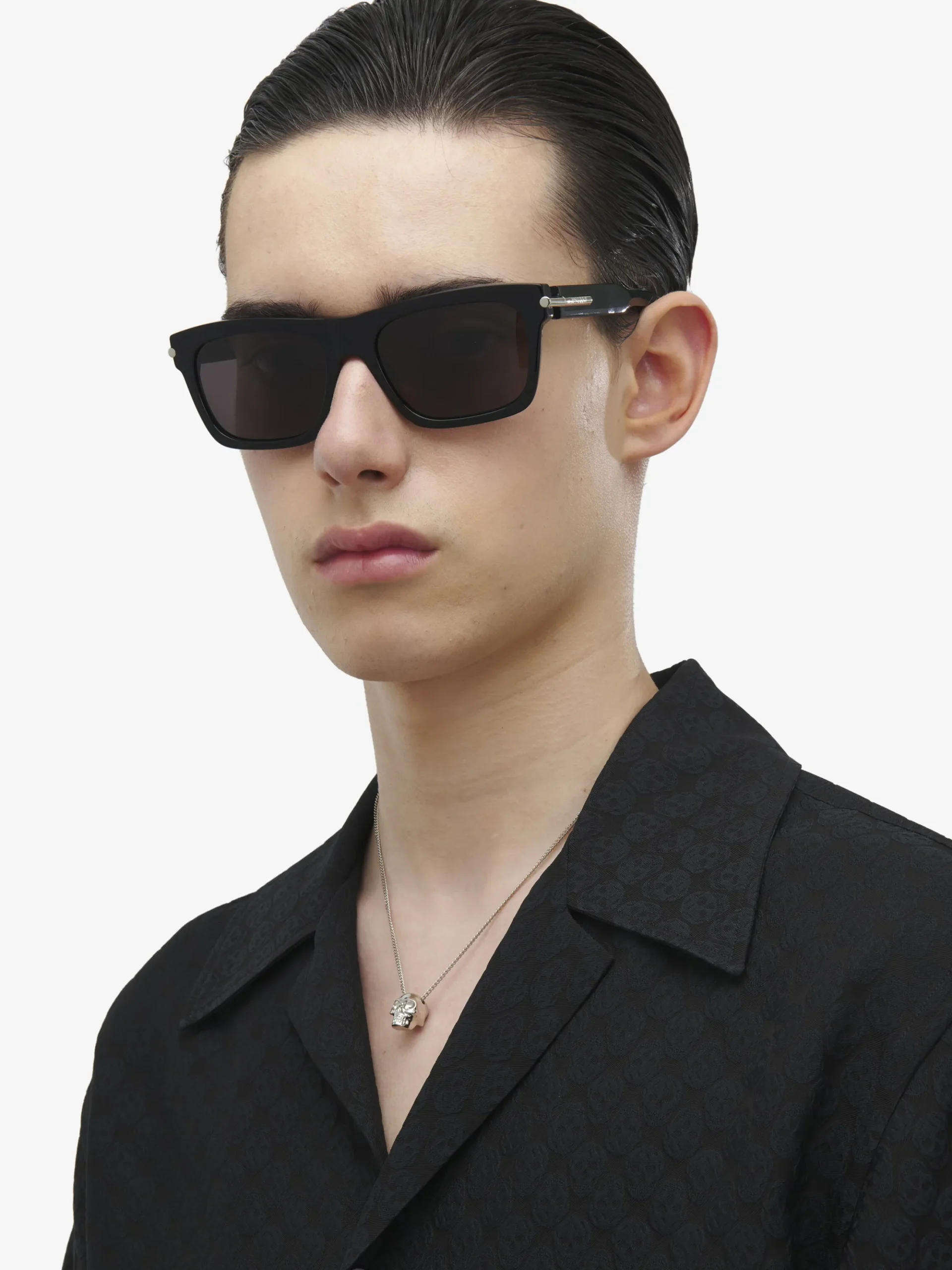 Men's City T-Bar Rectangular Sunglasses in Black/Smoke
