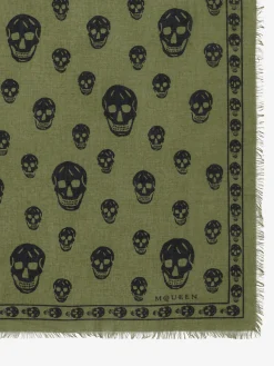 Men's Classic Skull Scarf in Olive Green/Black