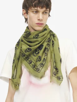 Men's Classic Skull Scarf in Olive Green/Black