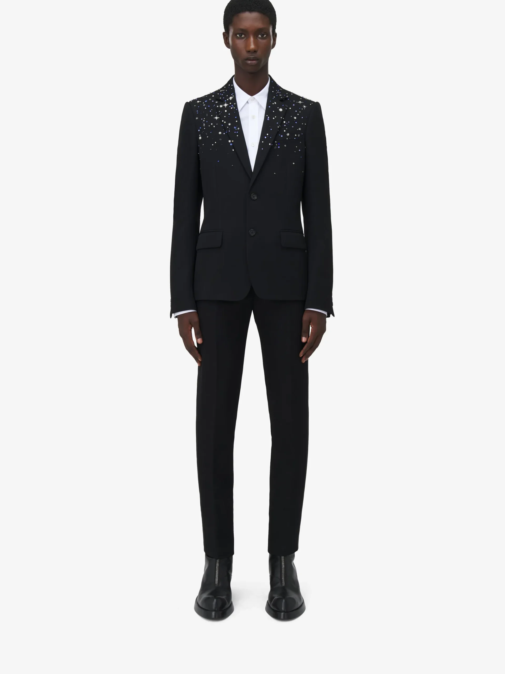 Men's Constellation Embroidered Single-breasted Jacket in Black