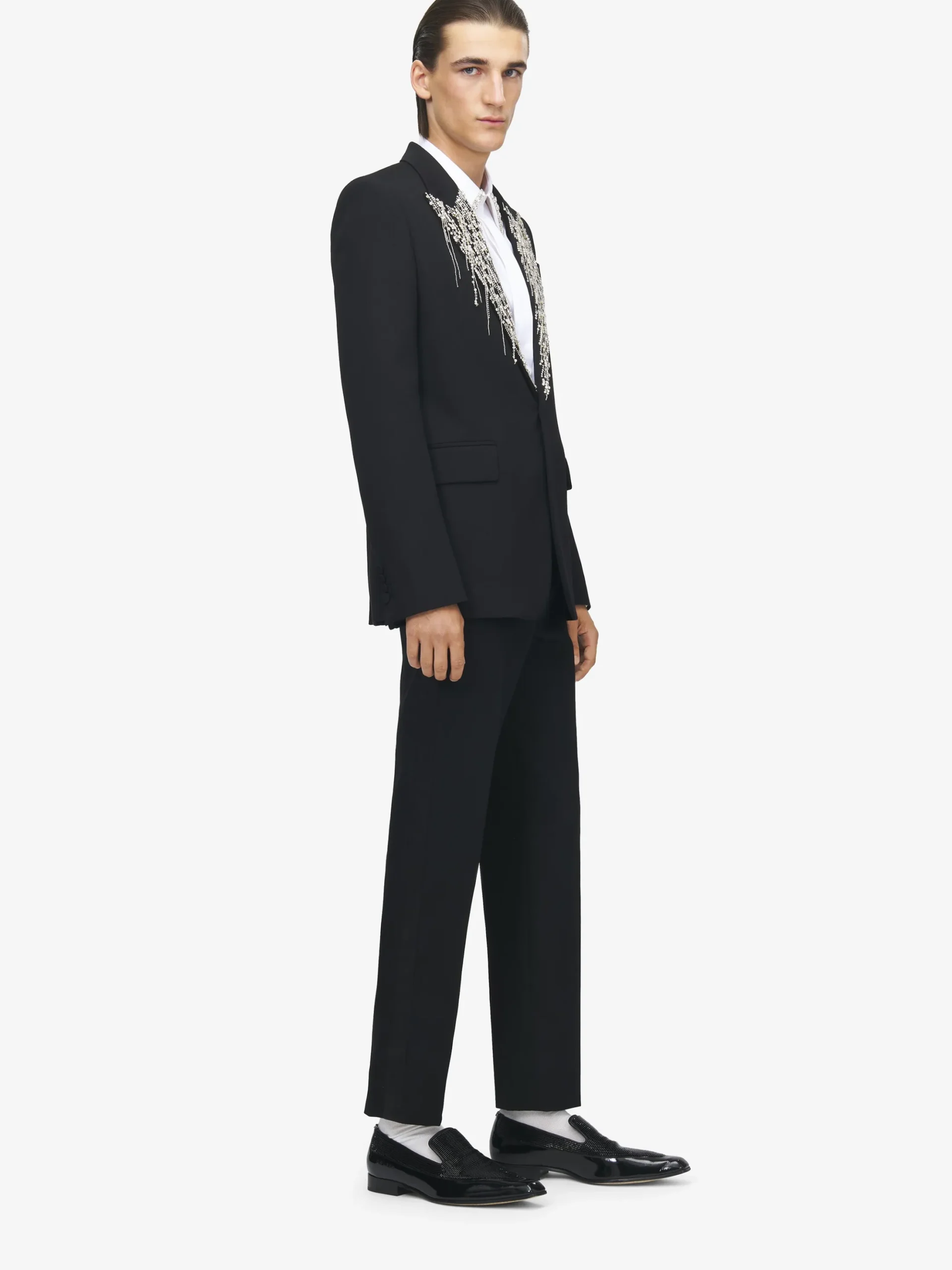 Men's Crystal Embroidery Single-breasted Jacket in Black