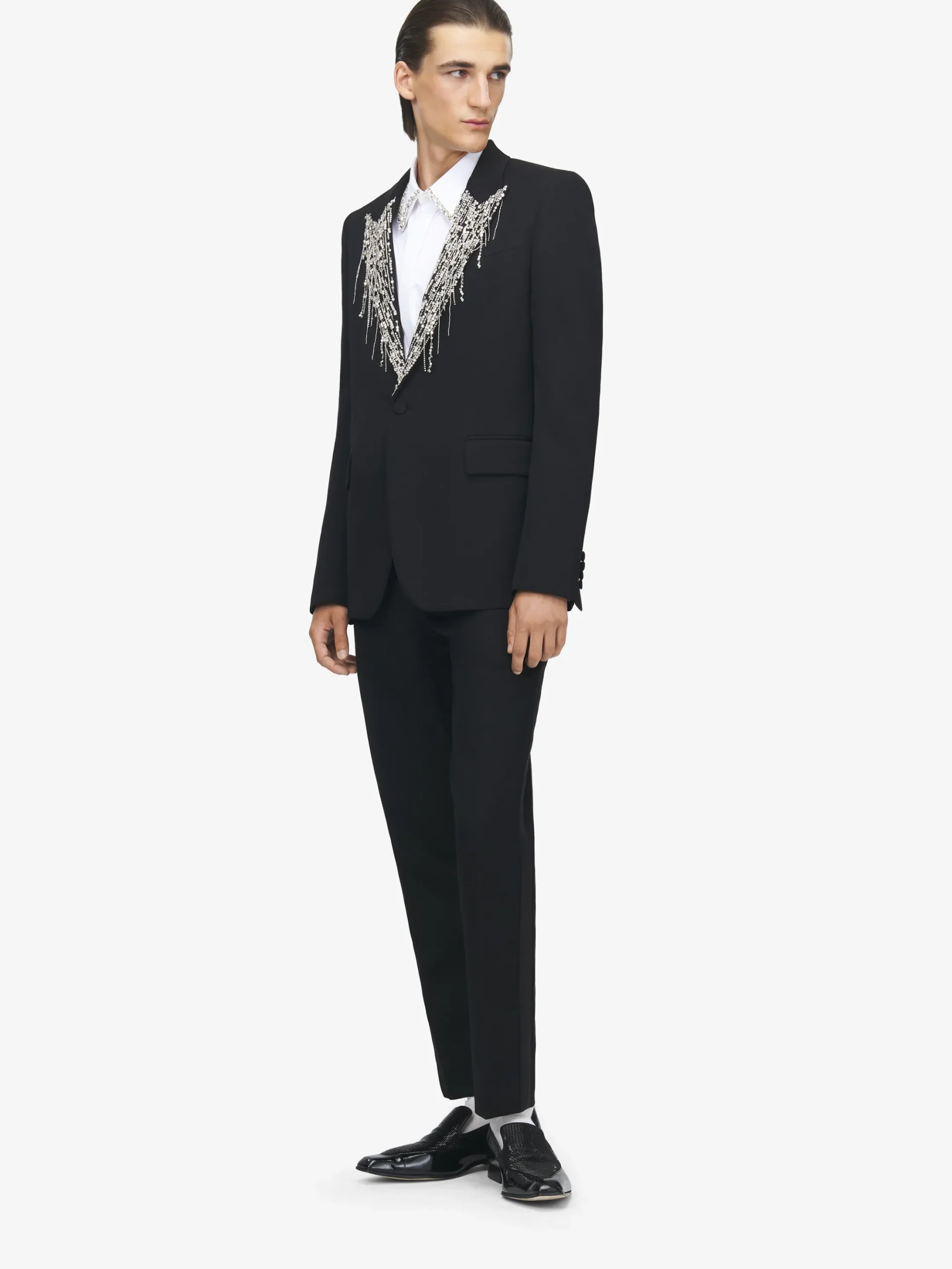 Men's Crystal Embroidery Single-breasted Jacket in Black