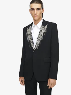 Men's Crystal Embroidery Single-breasted Jacket in Black