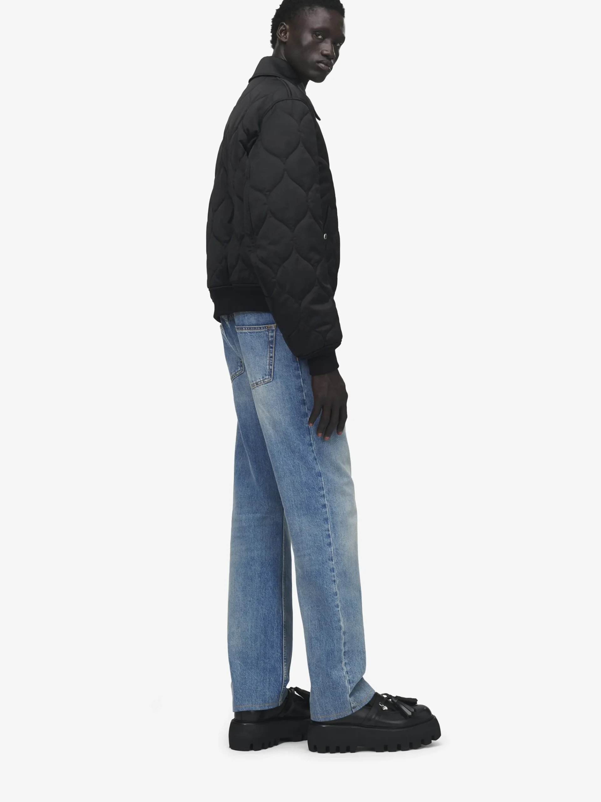 Men's Crystal Logo Quilted Jacket in Black