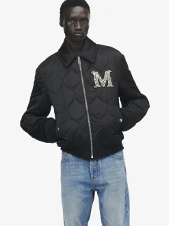 Men's Crystal Logo Quilted Jacket in Black