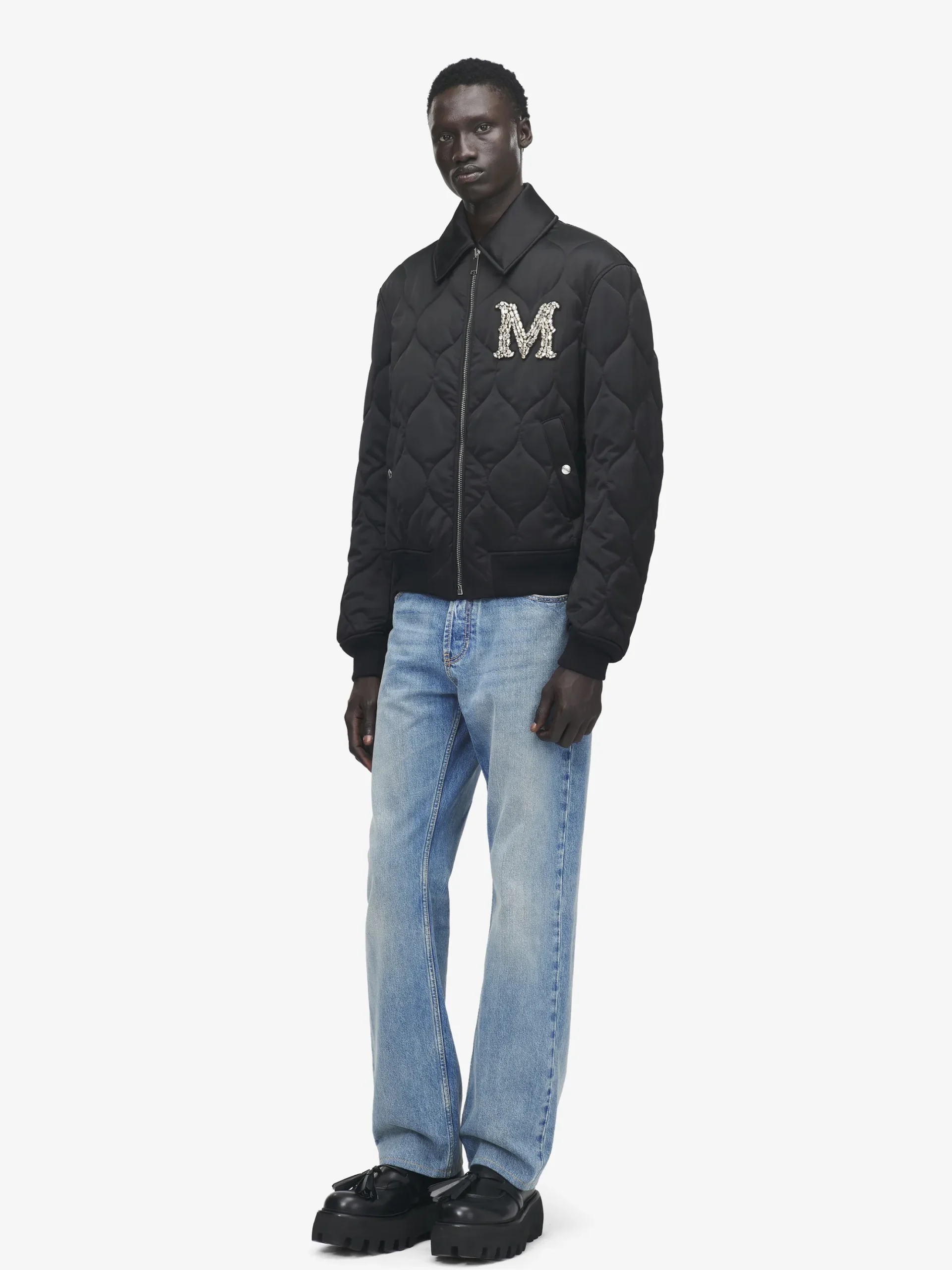 Men's Crystal Logo Quilted Jacket in Black