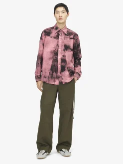Men's Flannel Check Tie-Dye Shirt in Black/Red