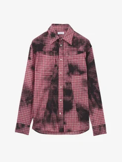 Men's Flannel Check Tie-Dye Shirt in Black/Red