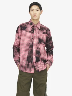 Men's Flannel Check Tie-Dye Shirt in Black/Red