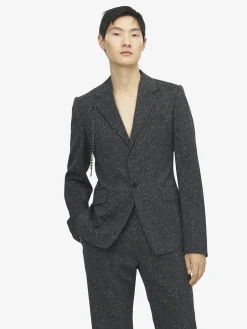 Men's Flecked Pinstripe Single-breasted Jacket in Grey Melange