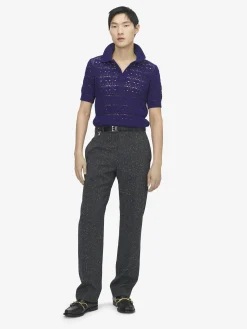 Men's Flecked Pinstripe Trousers in Grey Melange