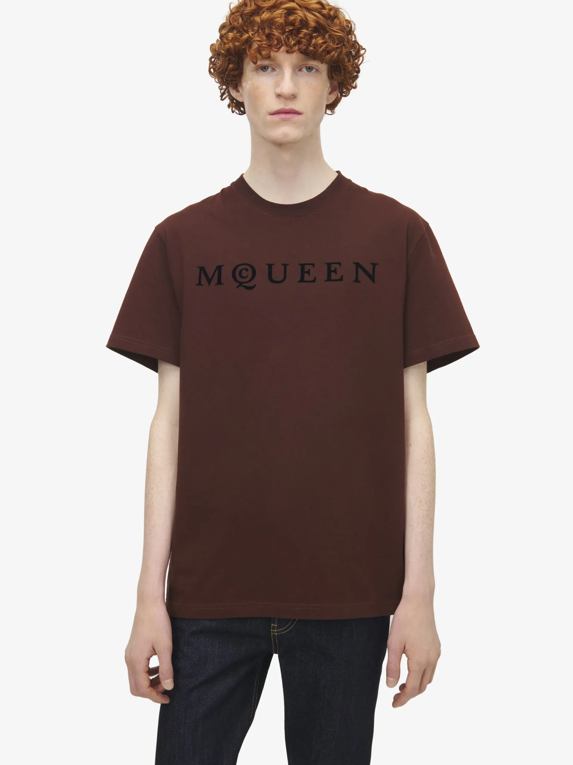 Men's Flocked McQueen Logo T-shirt in Deep Red