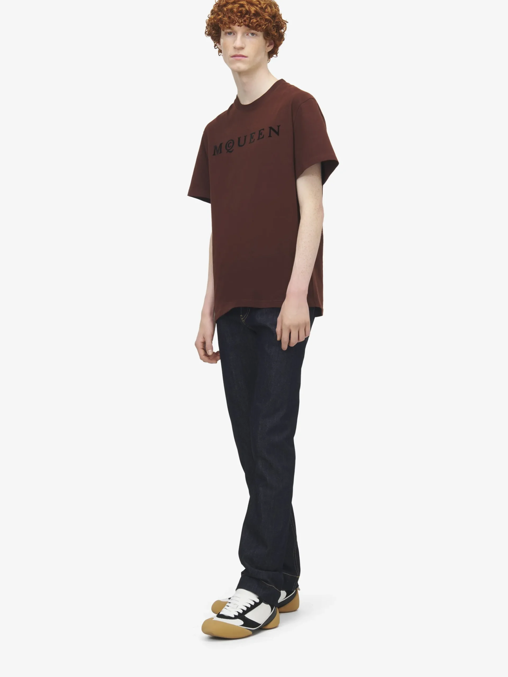 Men's Flocked McQueen Logo T-shirt in Deep Red