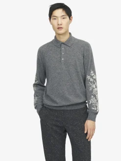 Men's Floral Embroidery Polo Shirt in Grey