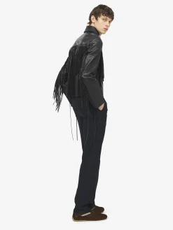 Men's Fringe Leather Jacket in Black