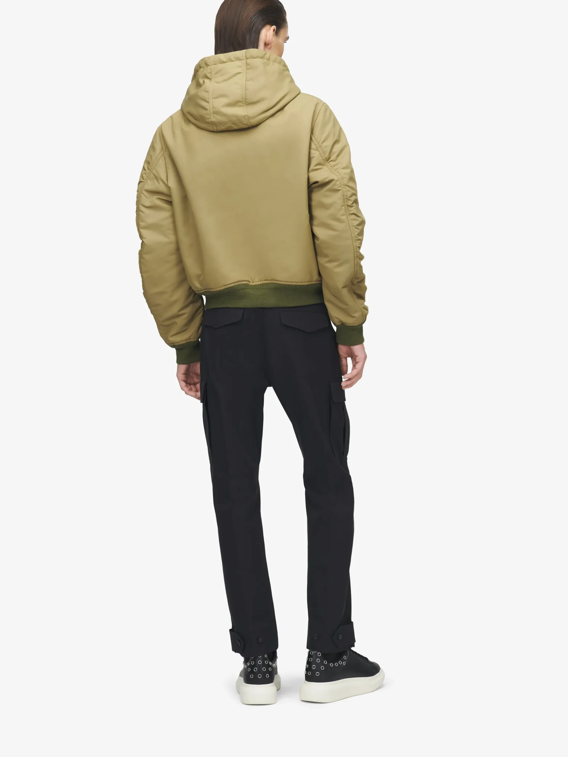 Men's Hooded Nylon Jacket in Beige