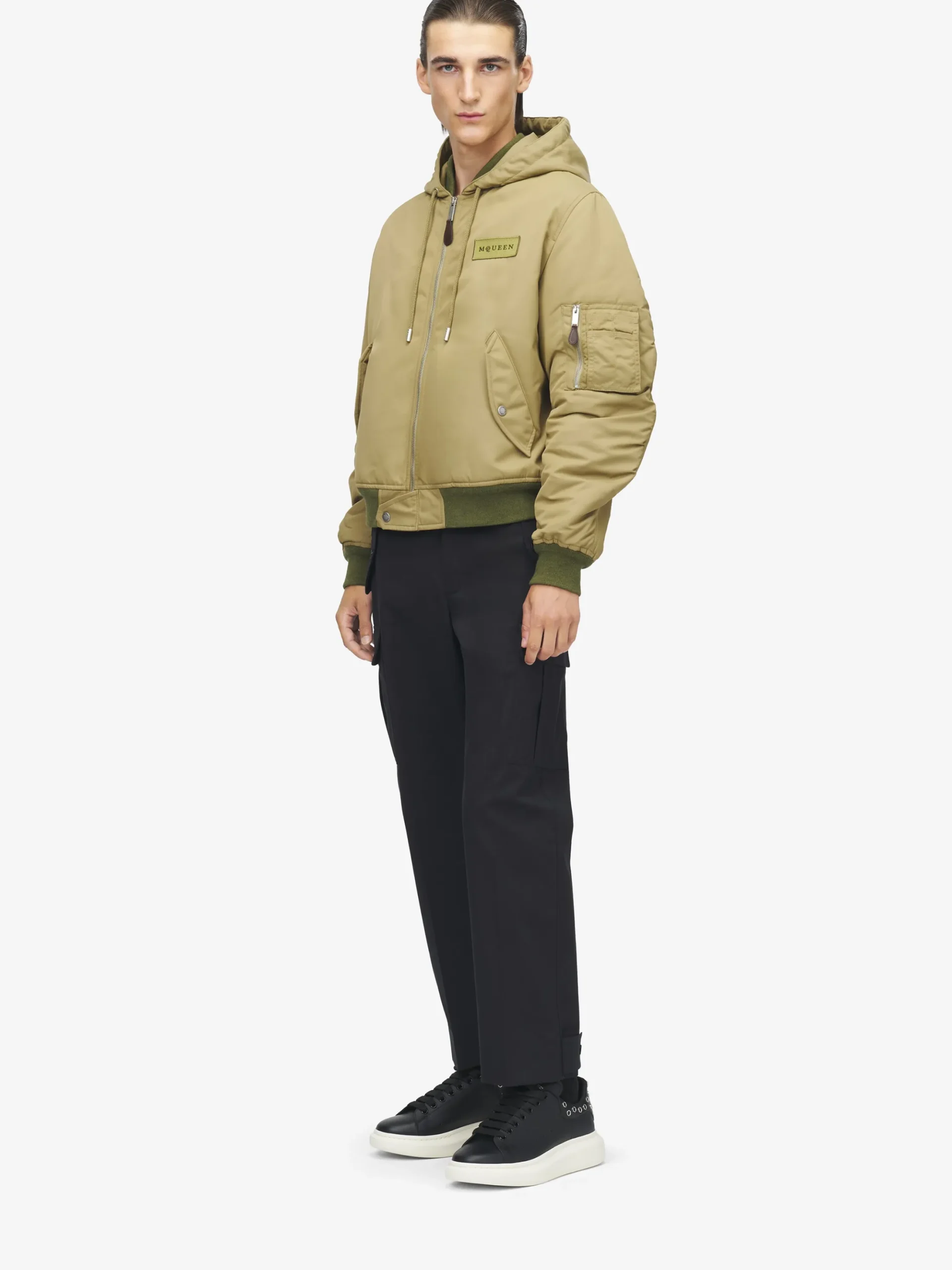 Men's Hooded Nylon Jacket in Beige