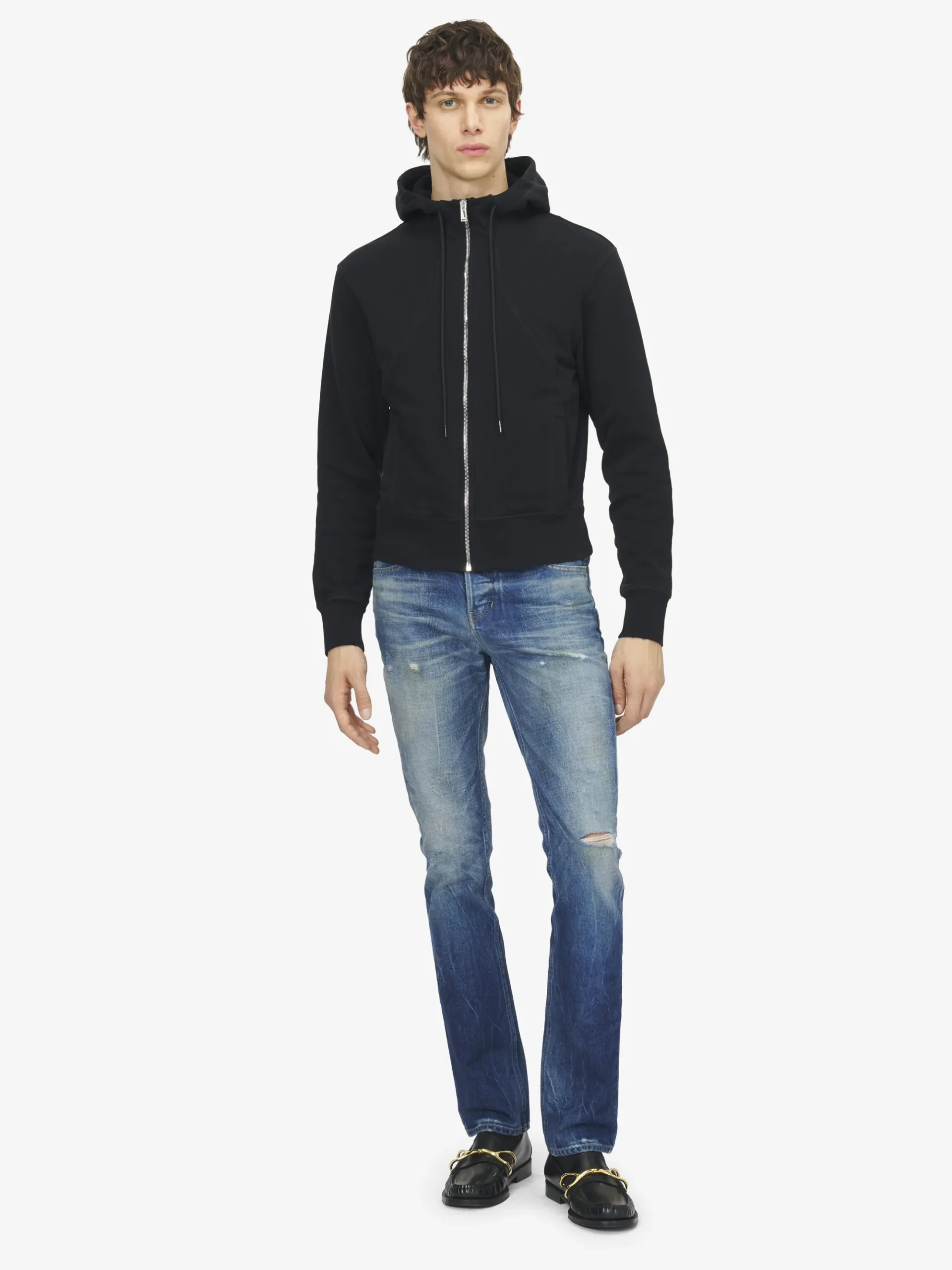 Men's Hooded Zip Through Sweatshirt in Black