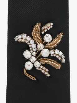 Men's Jewelled Mistletoe Embroidery Tie in Black