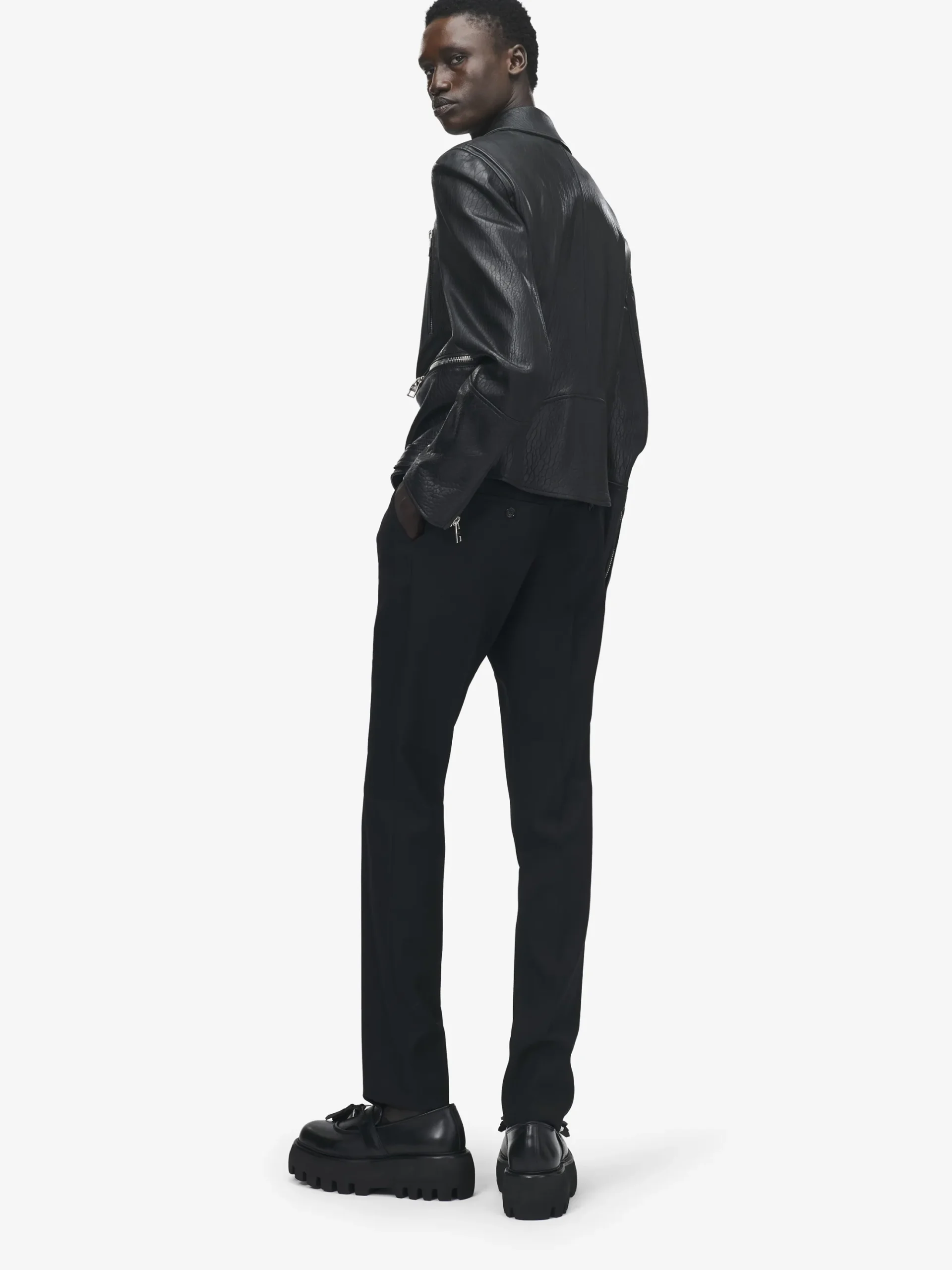 Men's McQueen Classic Leather Biker Jacket in Black