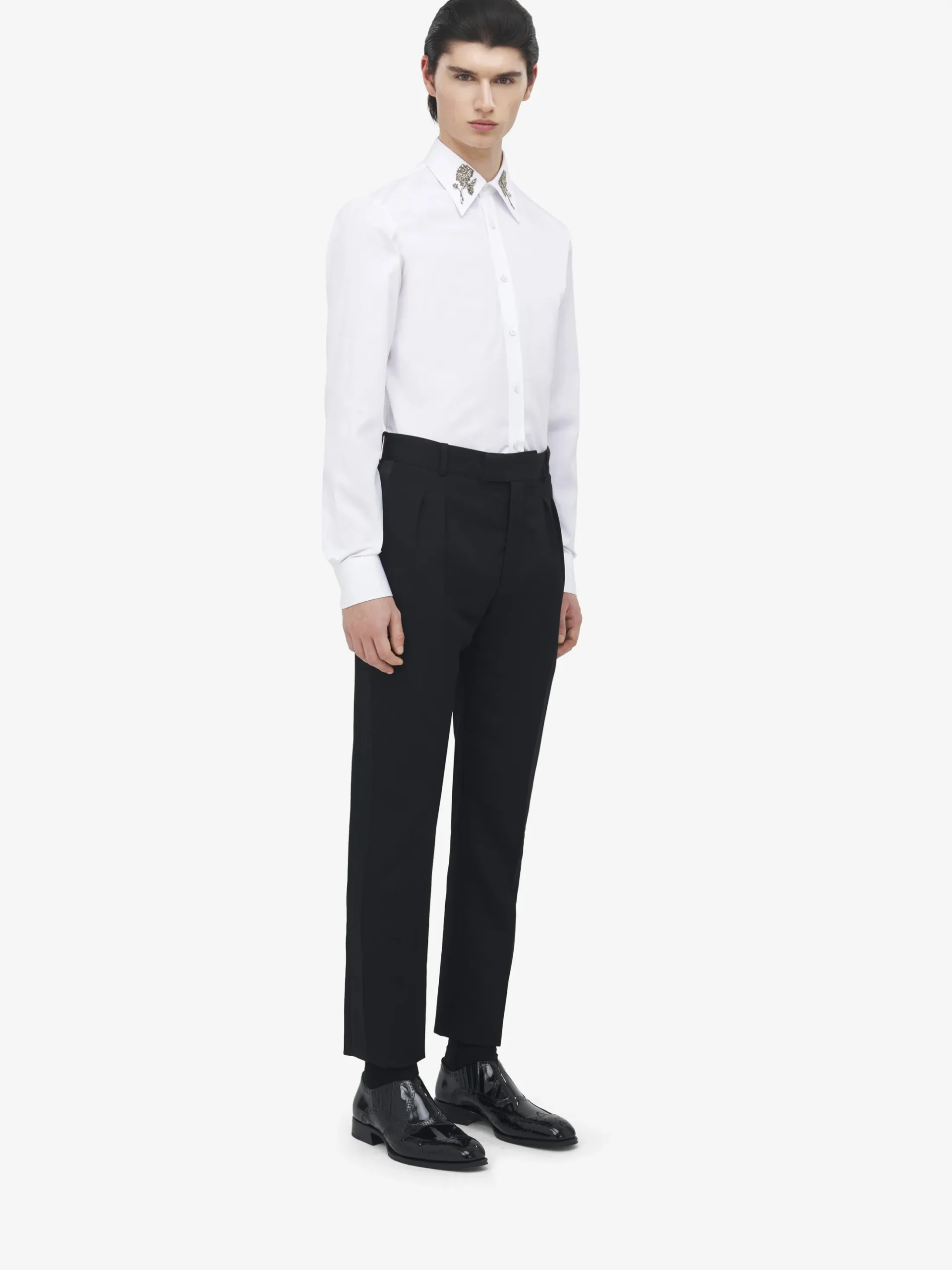 Men's Pleat Detail Tuxedo Trousers in Black