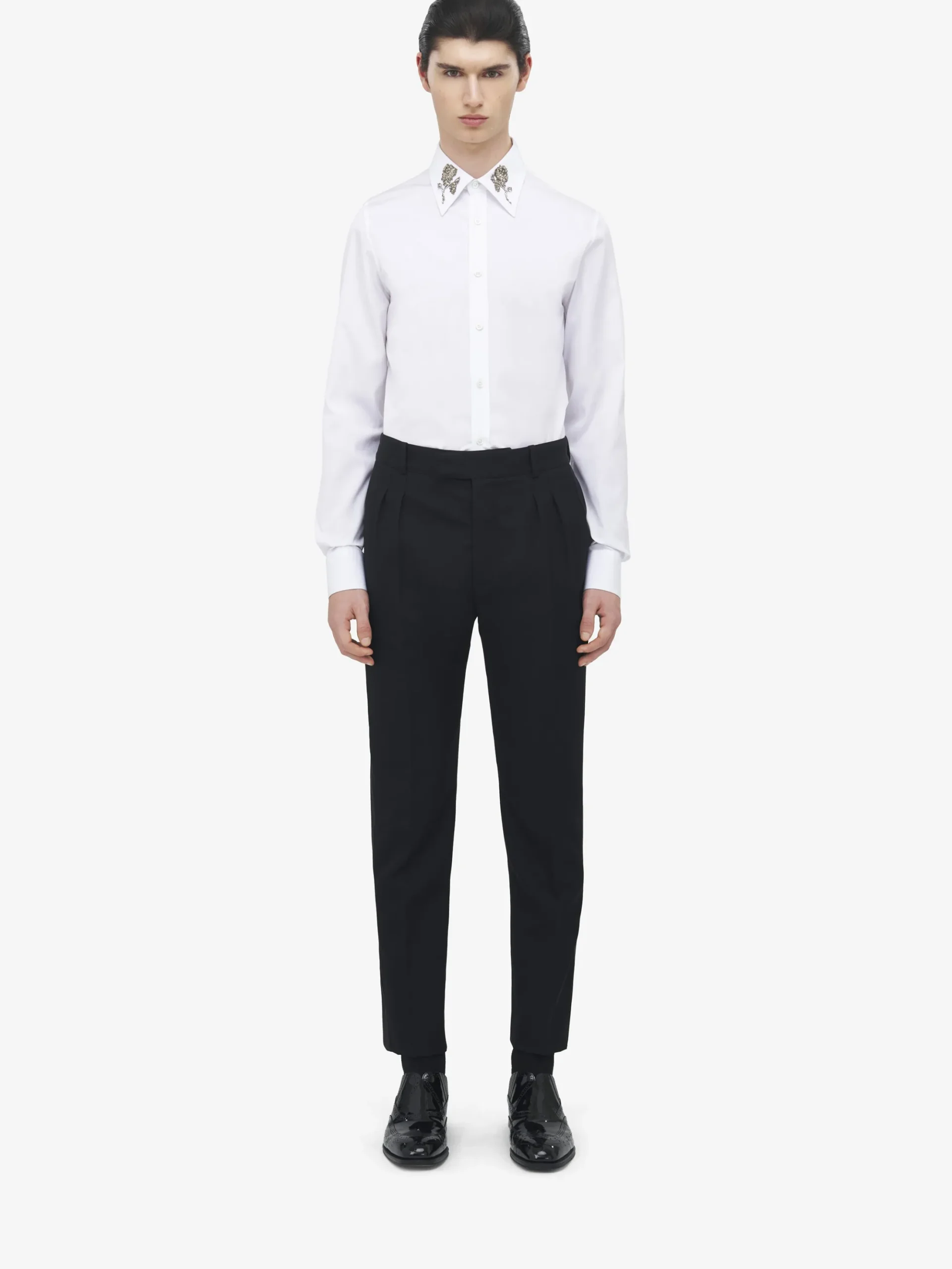 Men's Pleat Detail Tuxedo Trousers in Black