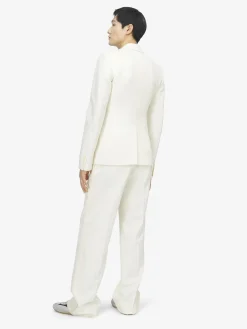 Men's Pleated Lapel Single-breasted Jacket in Ivory