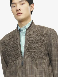 Men's Prince Of Wales Check Bomber Jacket in Brown
