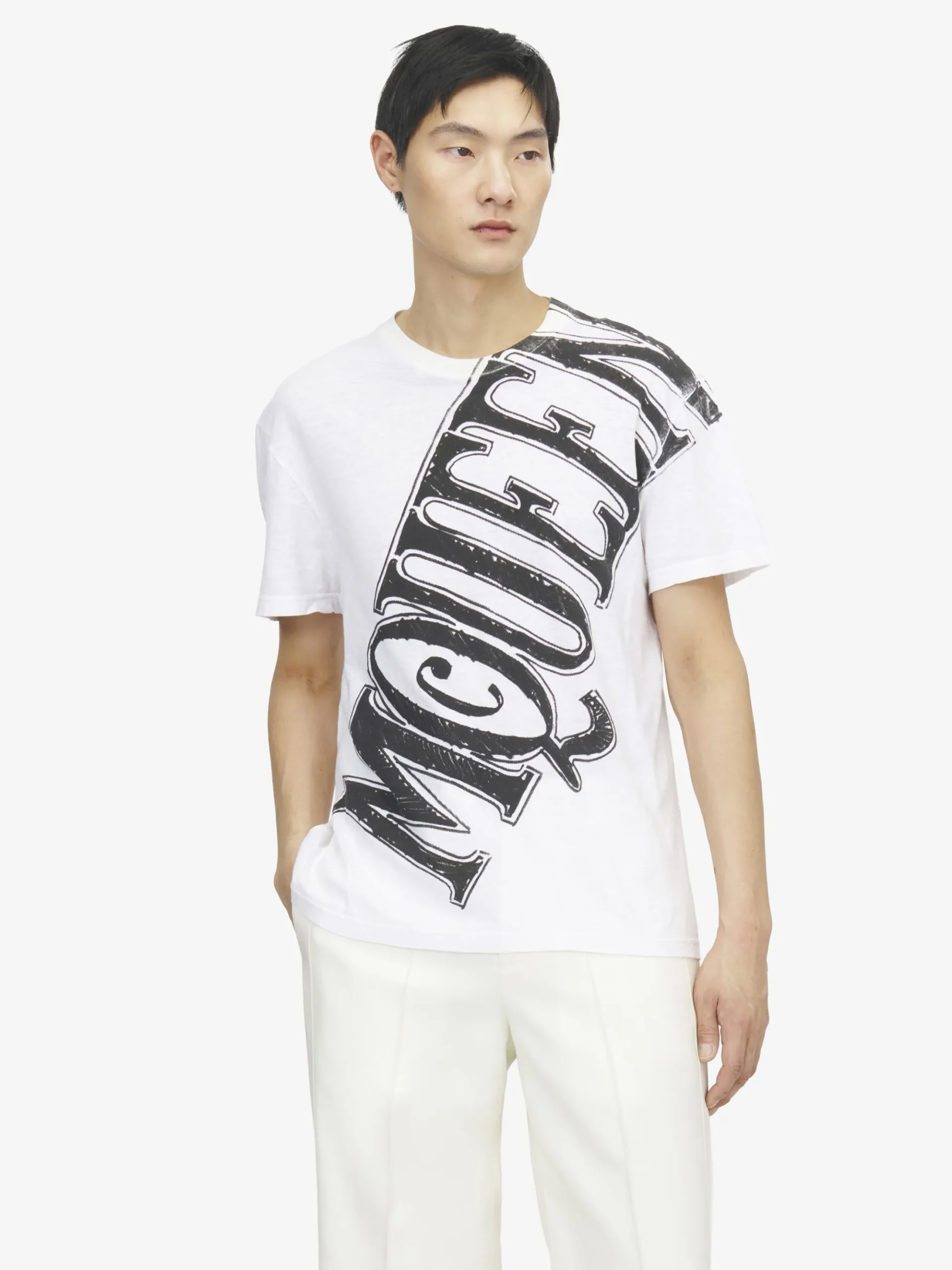 Men's Sketch Logo Print T-shirt in White/Black