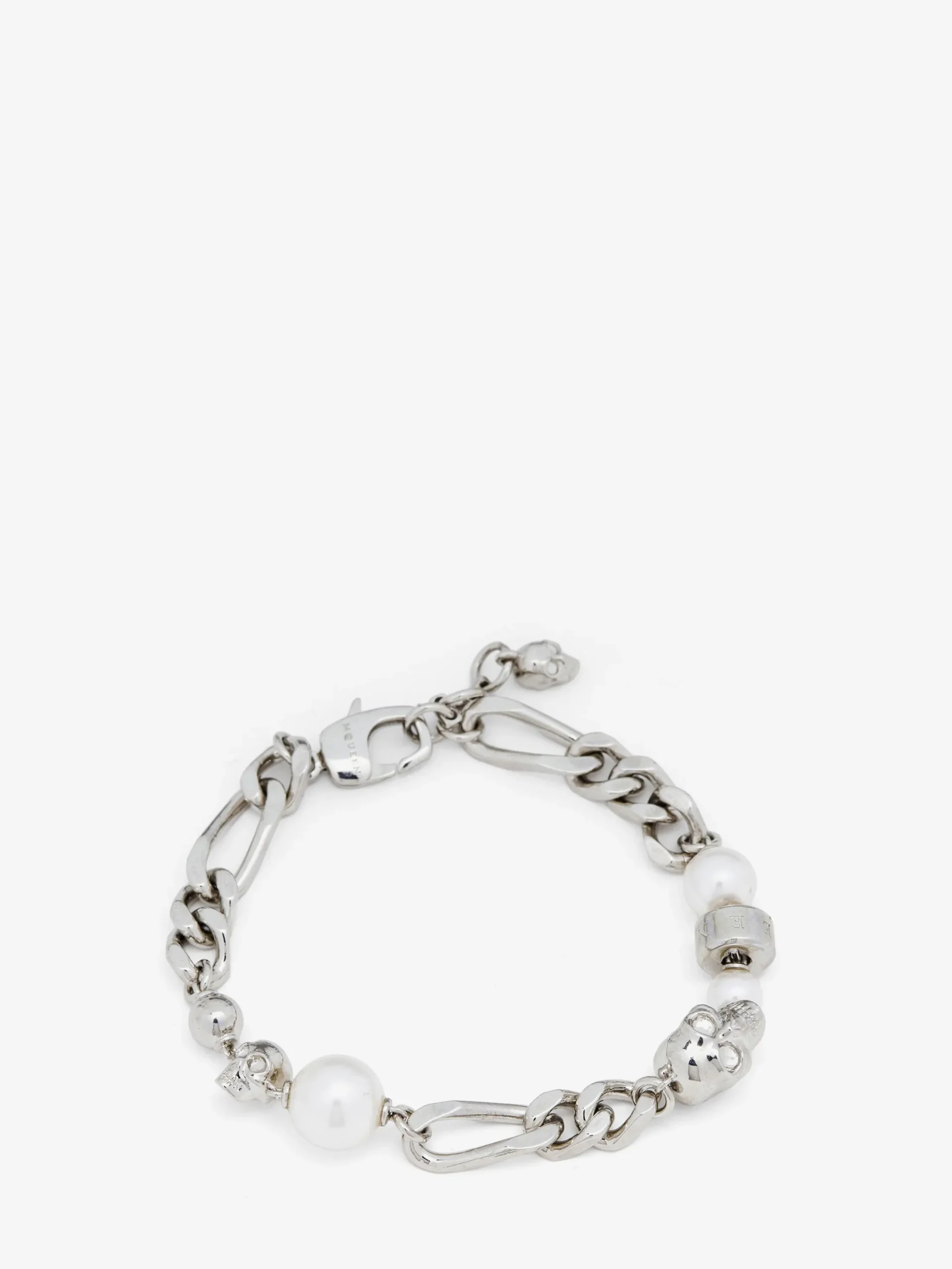 Men's Skull and Pearl Bracelet in Palladium-finish
