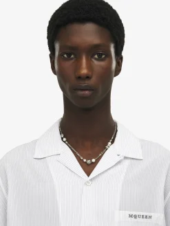 Men's Skull and Pearl Necklace in Palladium-finish