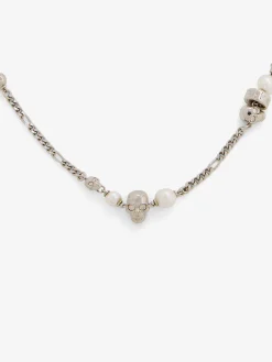 Men's Skull and Pearl Necklace in Palladium-finish