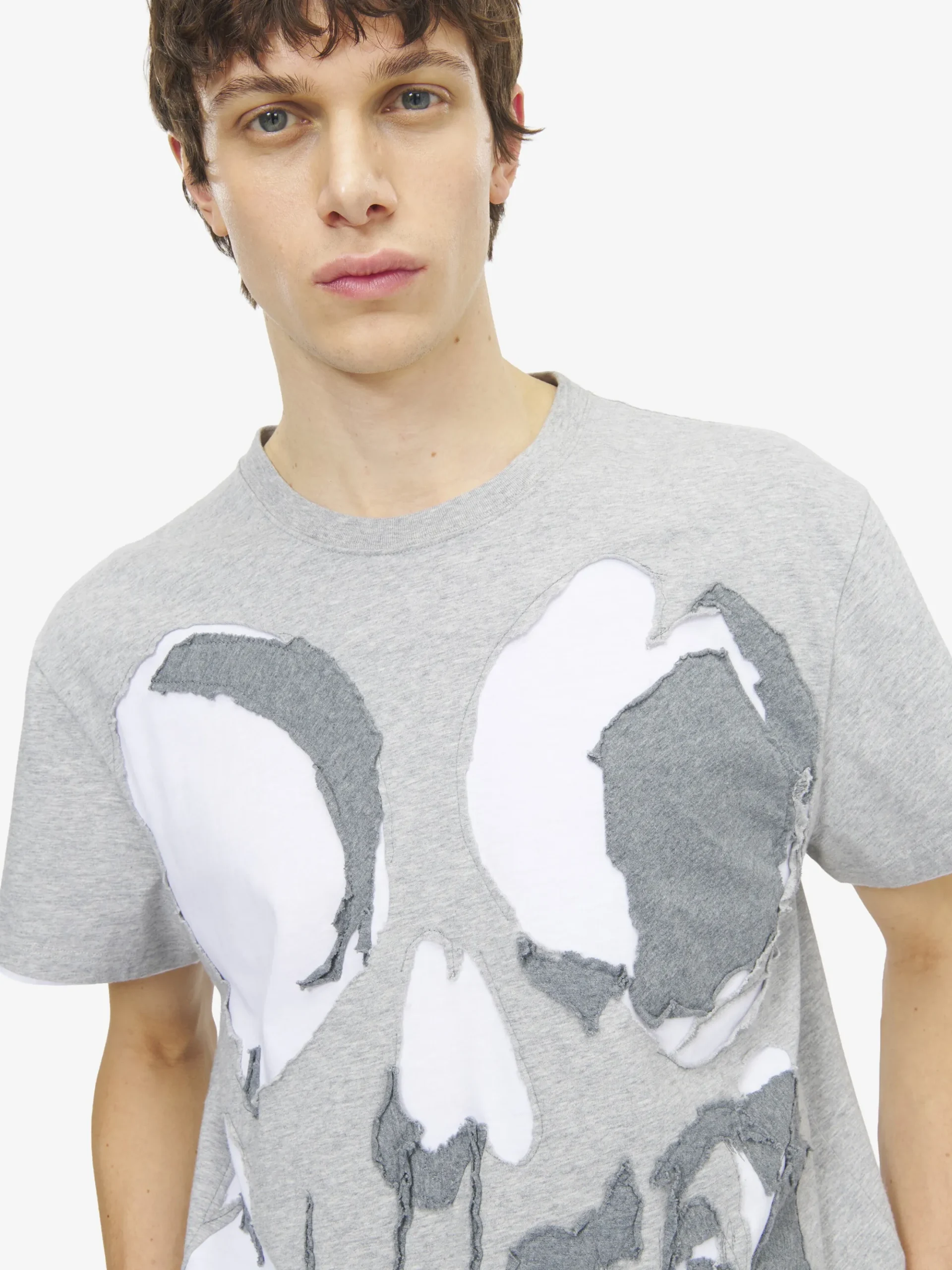 Men's Skull Applique T-shirt in Light Grey