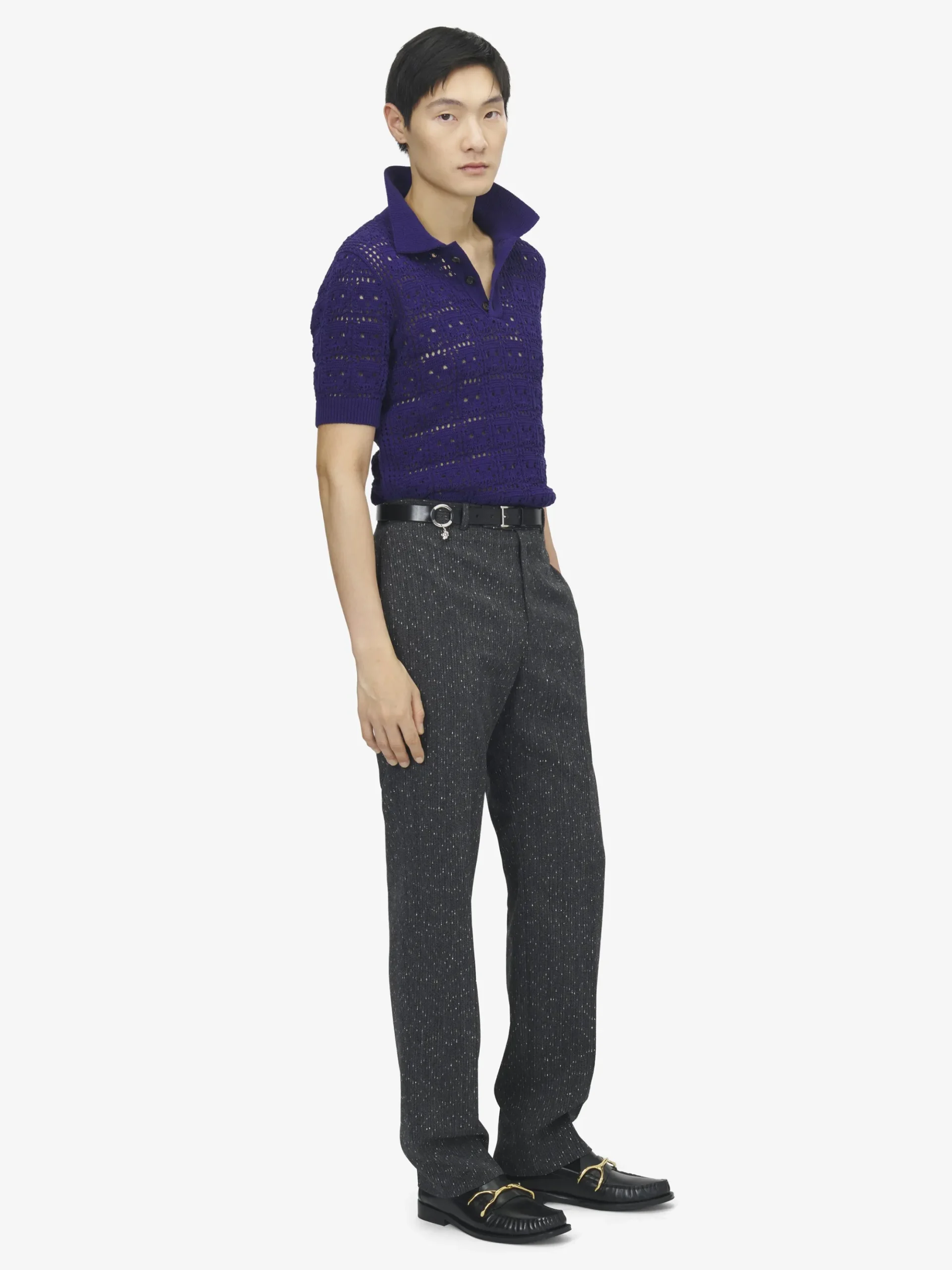 Men's Skull Crochet Polo Shirt in Navy