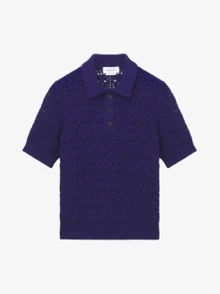 Men's Skull Crochet Polo Shirt in Navy