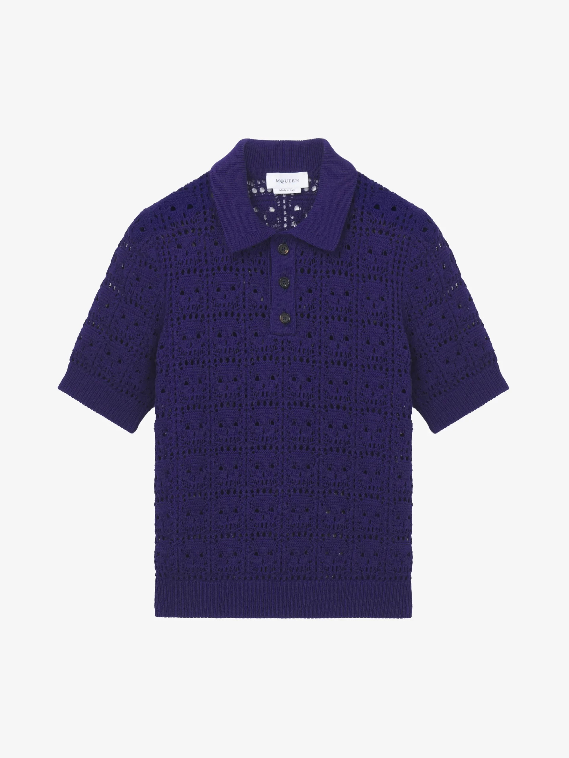 Men's Skull Crochet Polo Shirt in Navy