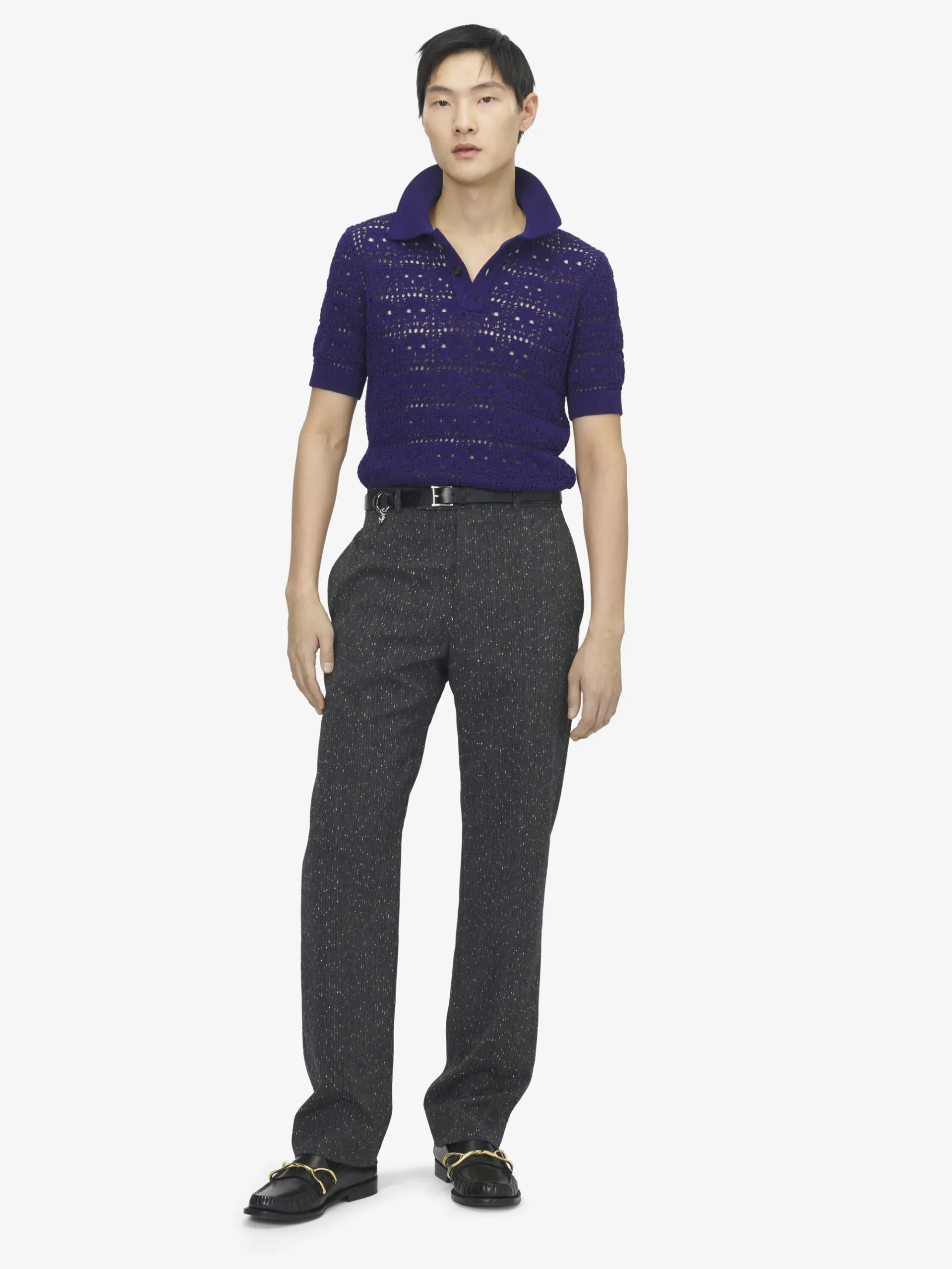Men's Skull Crochet Polo Shirt in Navy