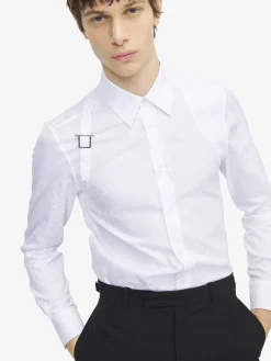 Men's Skull Jacquard Harness Shirt in Optical White