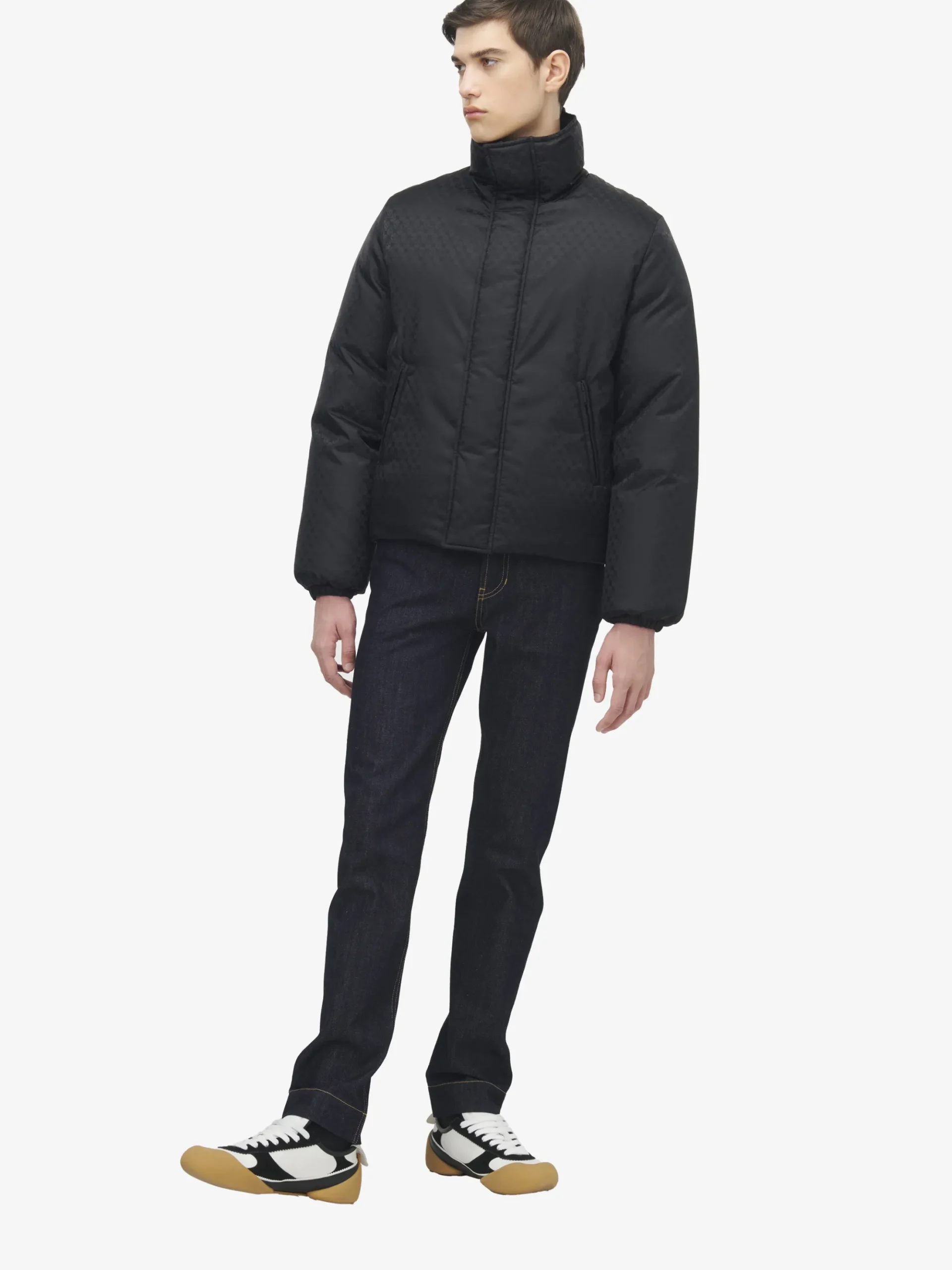 Men's Skull Jacquard Puffer Jacket in Black