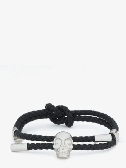 Men's Skull Leather Bracelet in Black