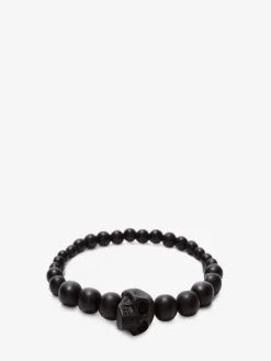 Men's Skull Multi Beaded Bracelet in Black