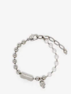 Men's Skull & Pearl Bracelet in Palladium-finish
