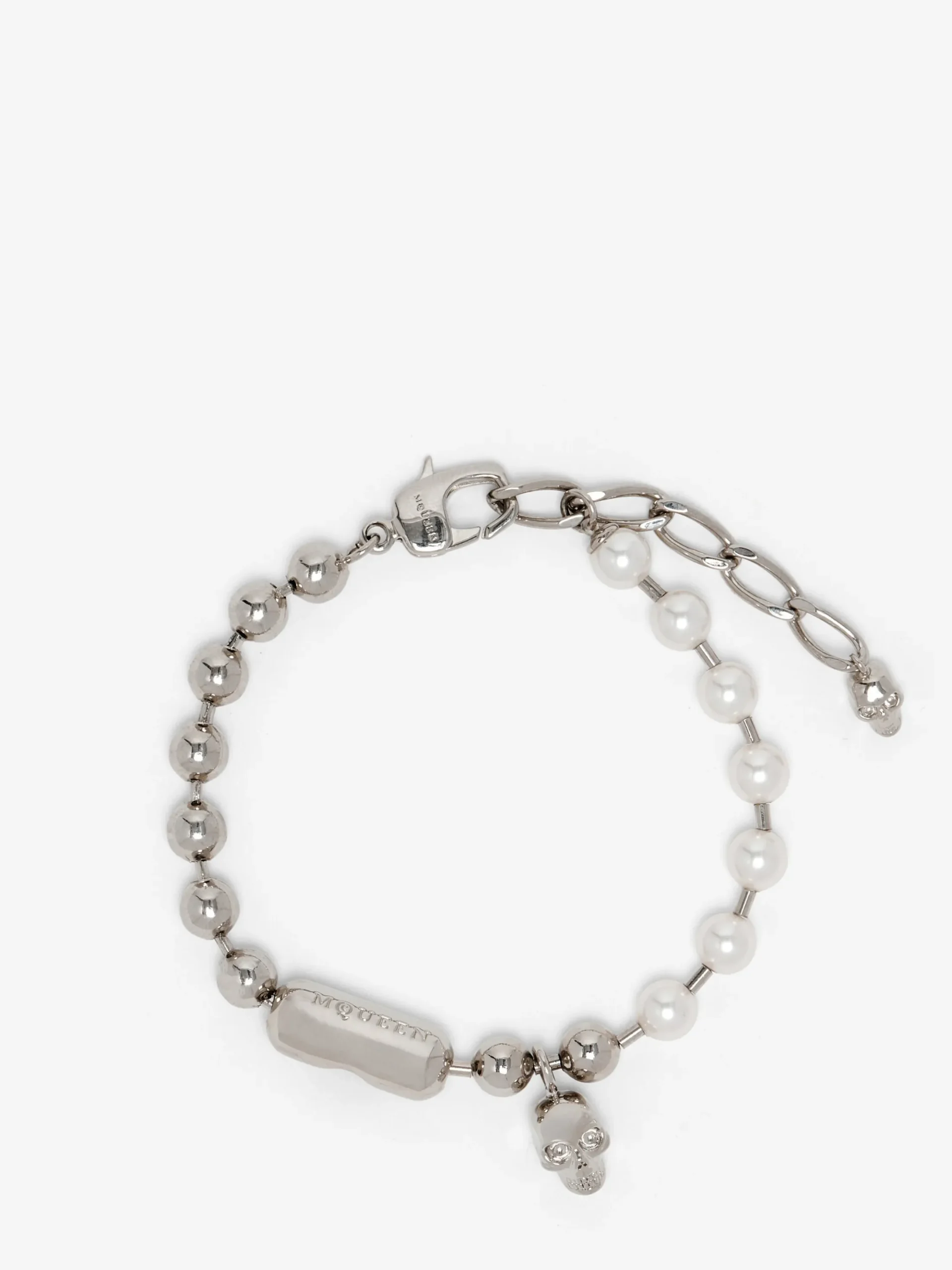 Men's Skull & Pearl Bracelet in Palladium-finish