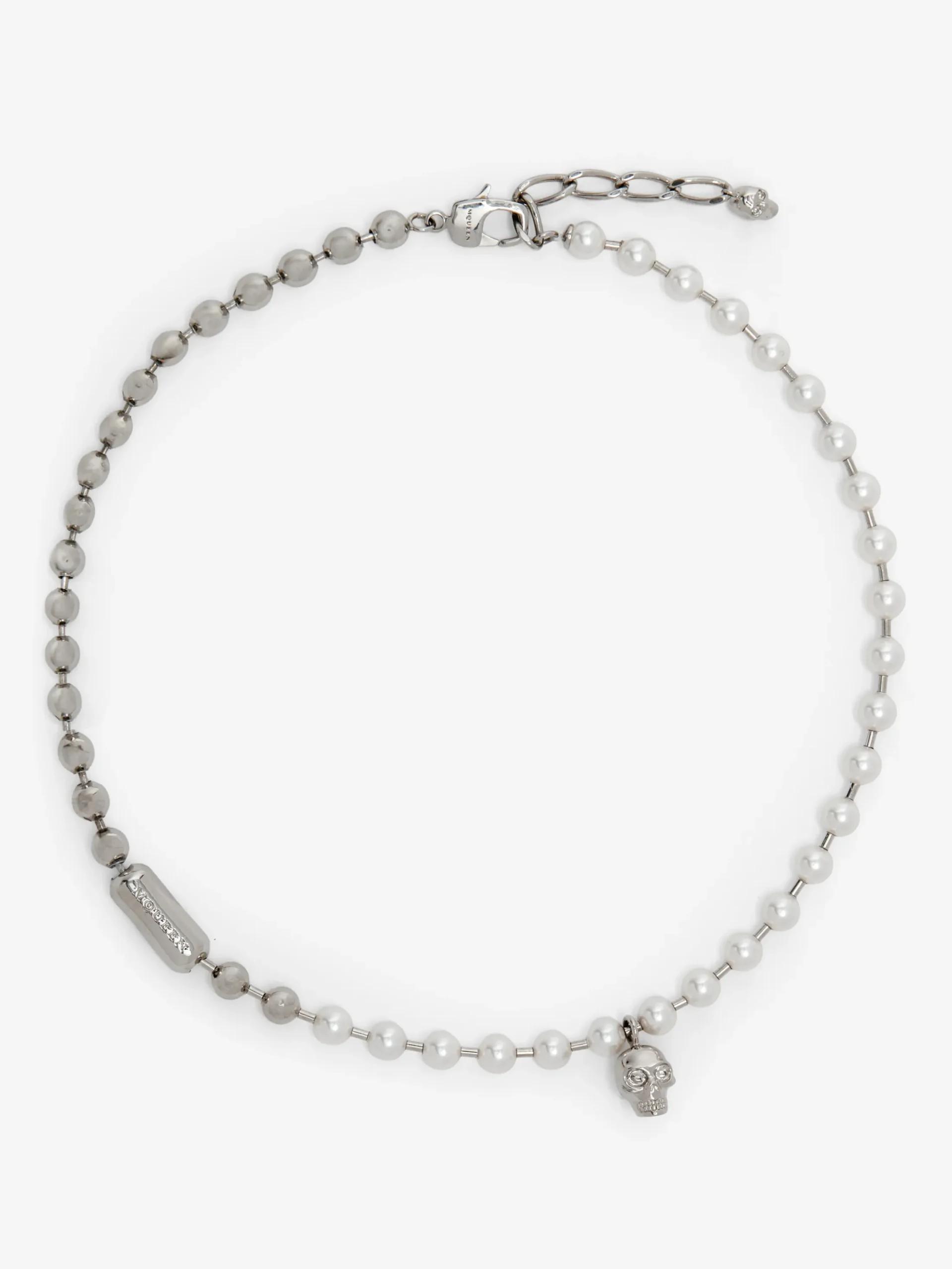 Men's Skull & Pearl Necklace in Palladium-finish