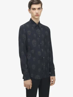 Men's Skull Print Shirt in Black